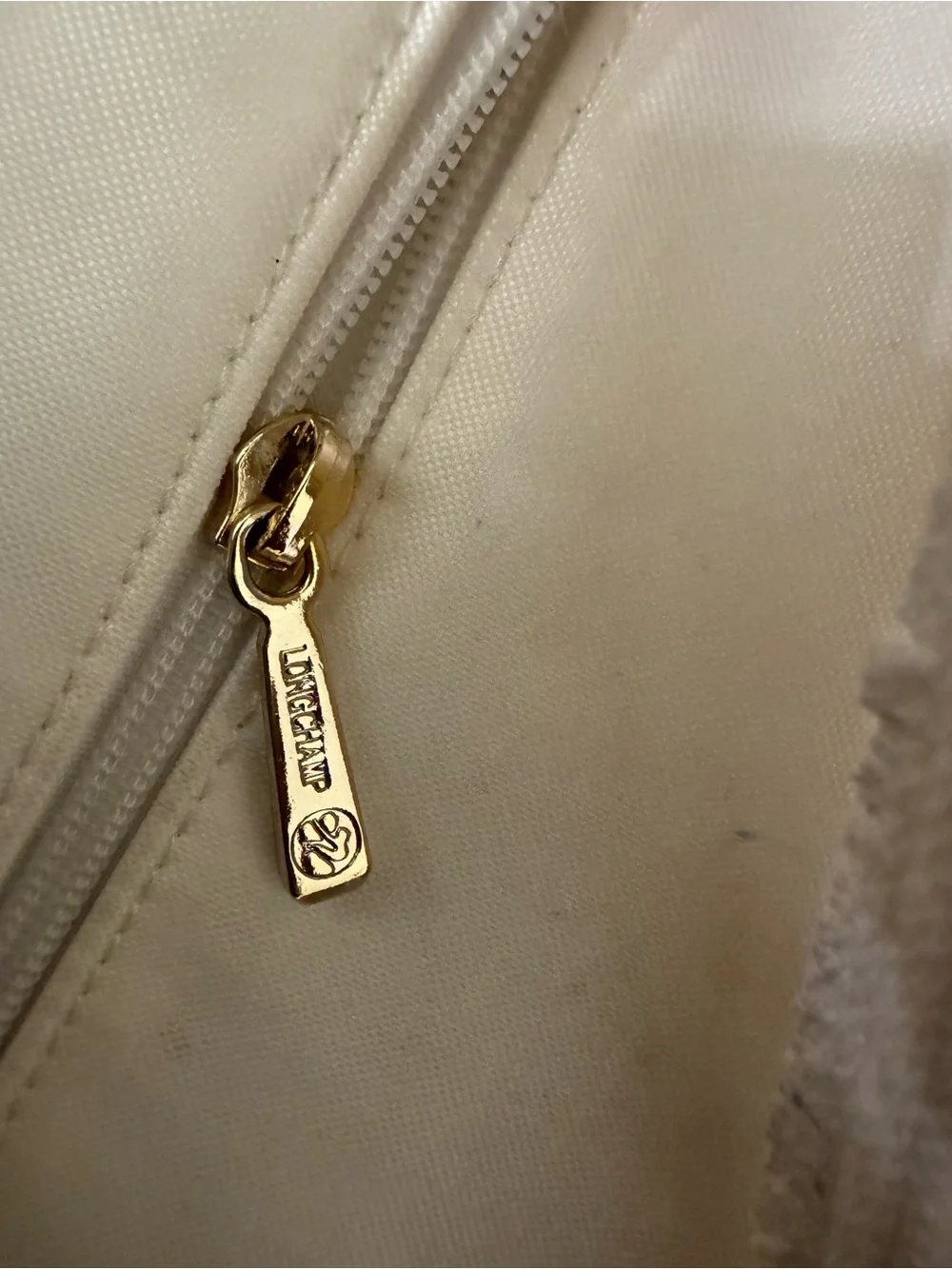 Longchamp White Shoulder Bag with Brown Strap and Trim